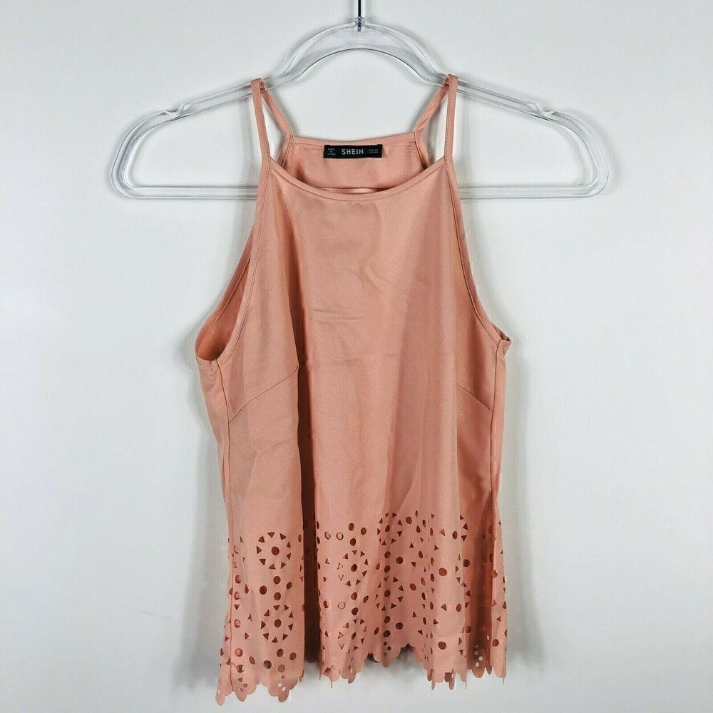 Shein Pink Scallop Hem Laser Cut Cami Top